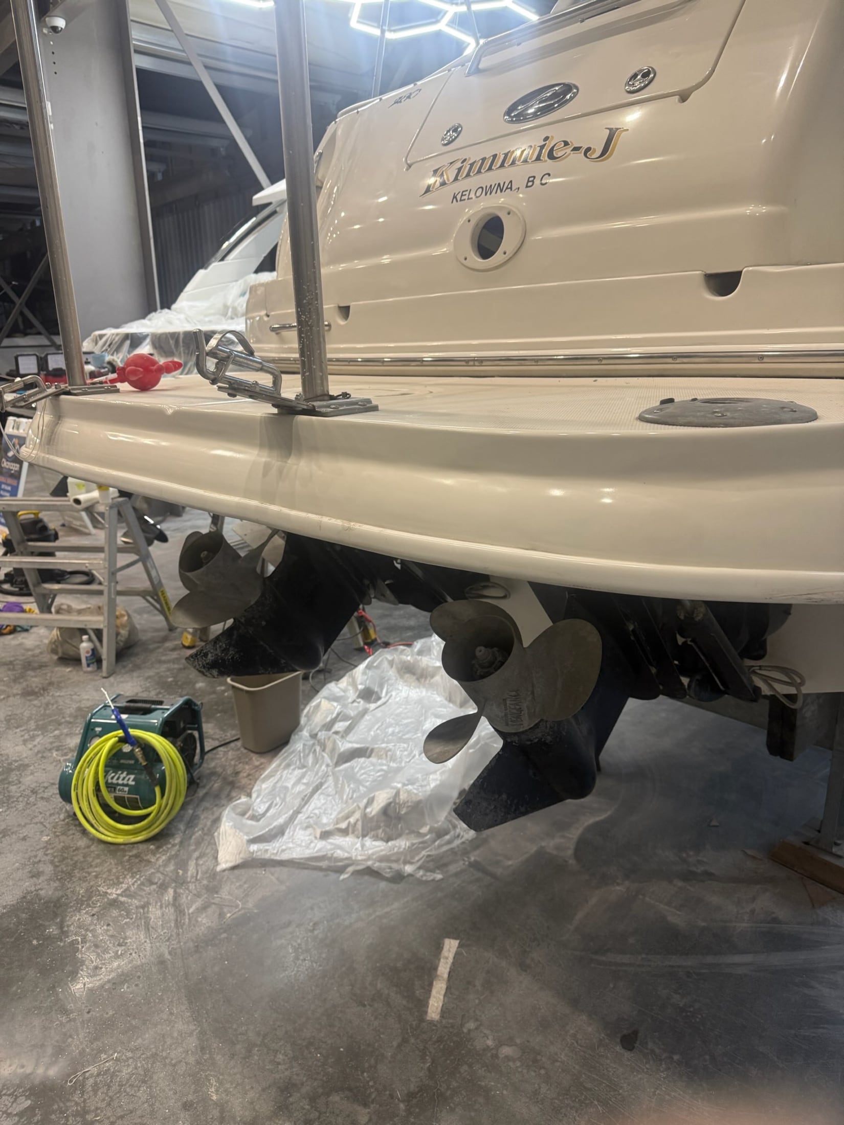 Restored boat stern platform after Waterline completed the repair and finish